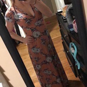 Pink and navy blue floral maxi dress